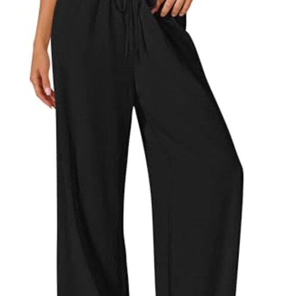 Cotton Linen Palazzo Pants Wide Leg Elastic Waist Drawstring Casual Lounge - Picture 2 of 7
